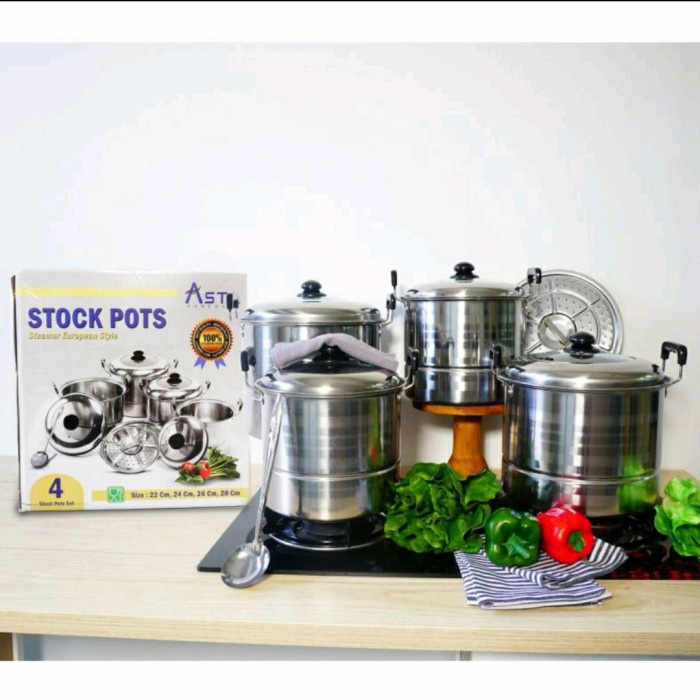 Asta Stock Pot European Dandang Panci Steamer Stainless Set 22 - 28cm