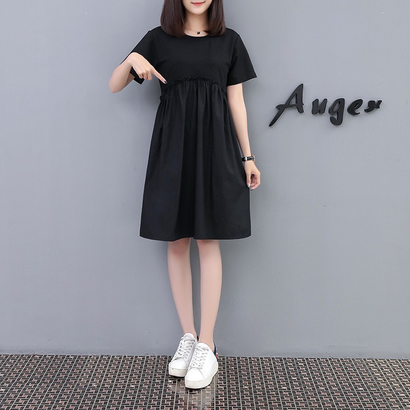 \u2764\u2764Girlmaid\u2764 Dress Swing Oversize Gaya Korea Warna Hitam/Putih Longgar Casual Ukuran 5XL untuk Wanita