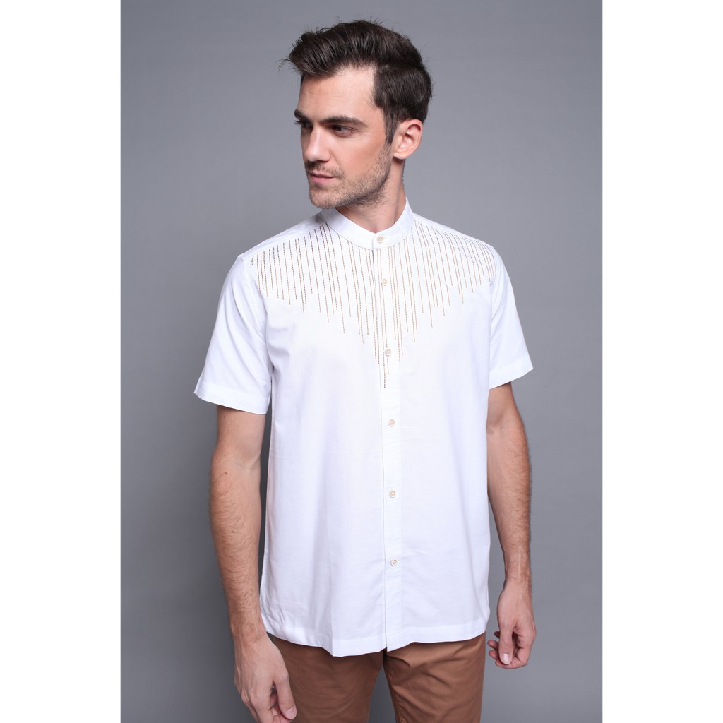 Menticano Koko Pria Putih Bordir Lengan Pendek