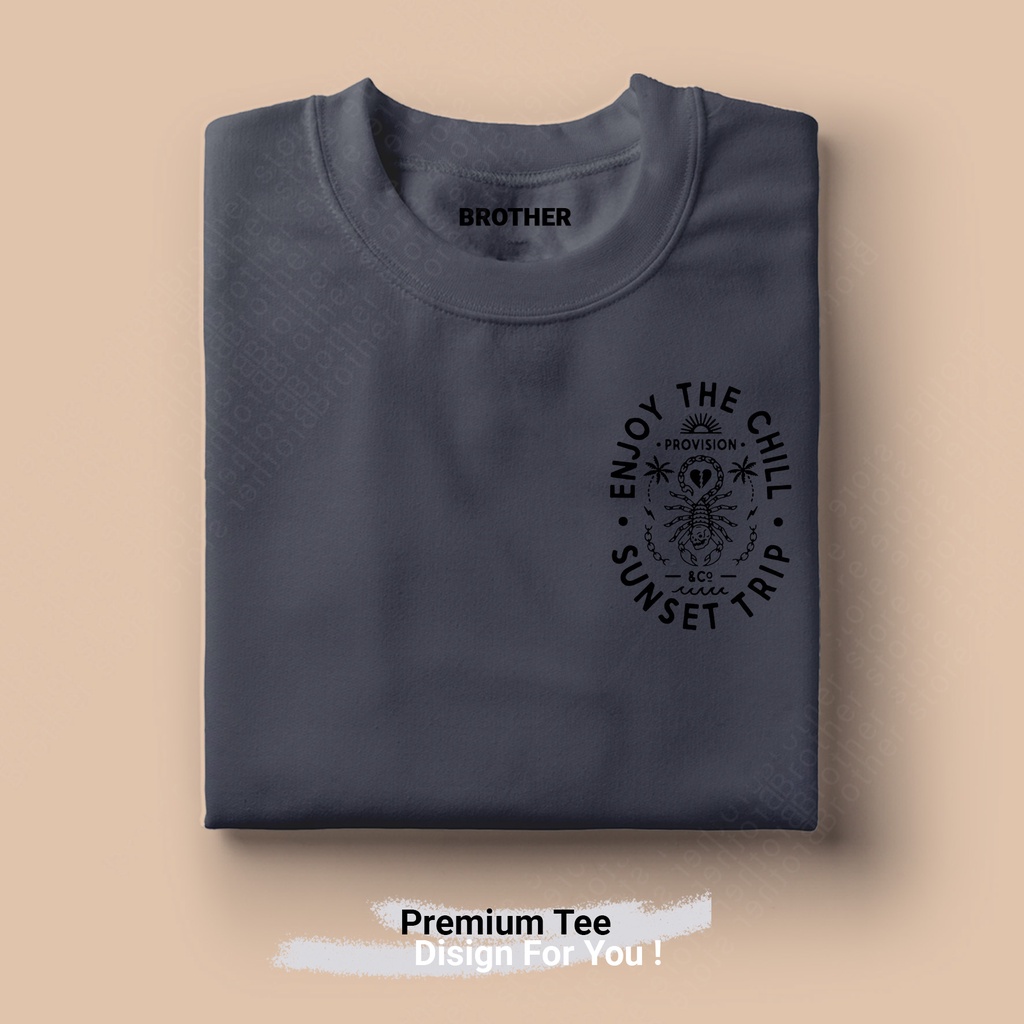 BROTHERSTORE Kaos Distro Articlel Sunset trip KAOS TEXT YELLOW print  pria NAVY Premium