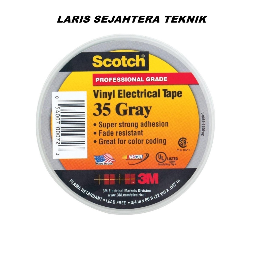 

Isolasi Listrik Vinyl Electrical Tape 3M Scotch 35 Warna Gray