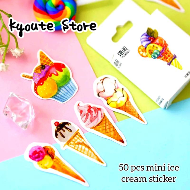 

50 pcs Sticker Dekorasi Ice Cream Es Krim Seal Scrapbook DIY Bujo Planner Diary Journal School