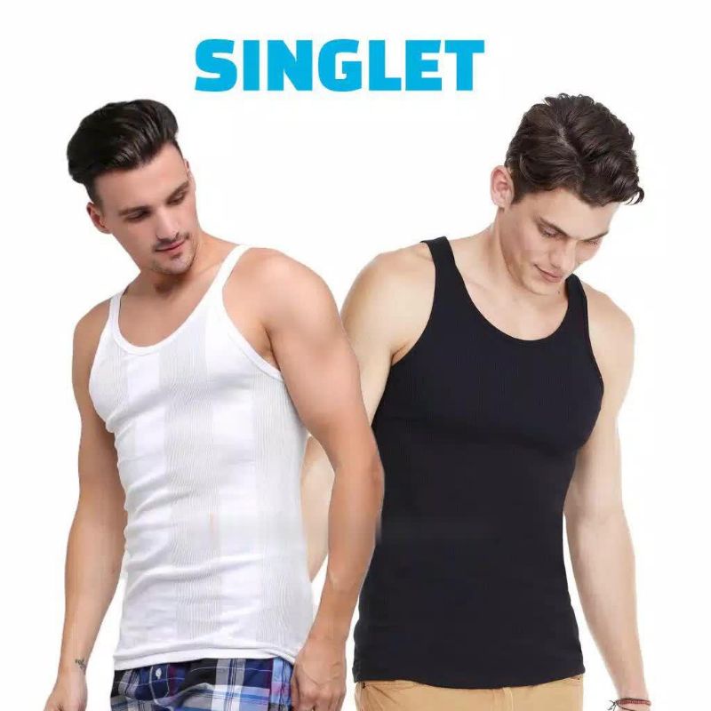 SS - ( M - 3L ) Grosir 6 Pcs Singlet Pria ( Hitam / Putih ) / Singlet / Kutang Pria Murah