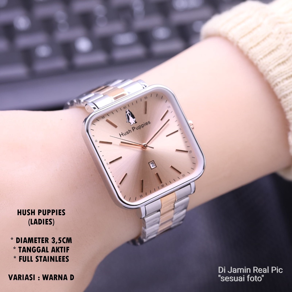 (BISA COD) JAM TANGAN HUSH PUPPIES H-004 RANTAI BODY SEGI TANGGAL AKTIF