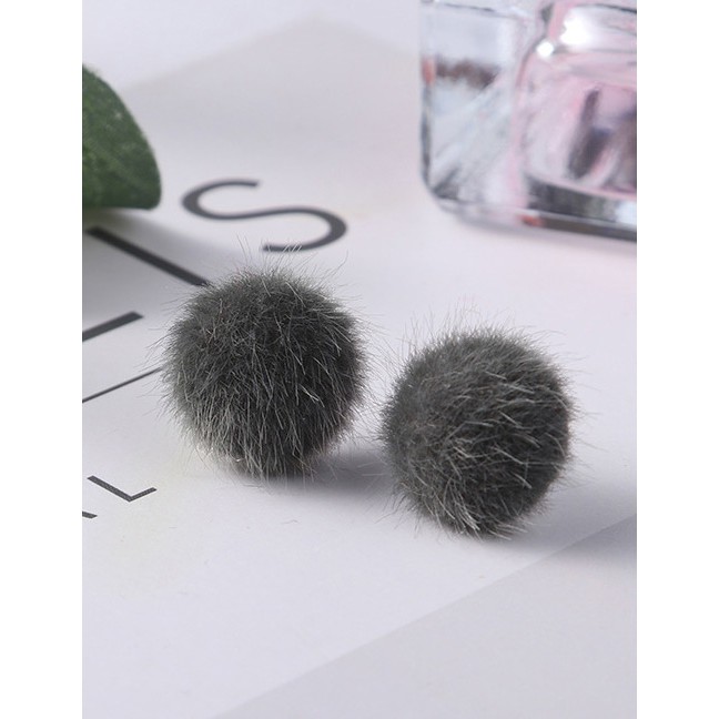 LRC Anting Tusuk Fashion Fuzzy Ball Decorated Pure Color