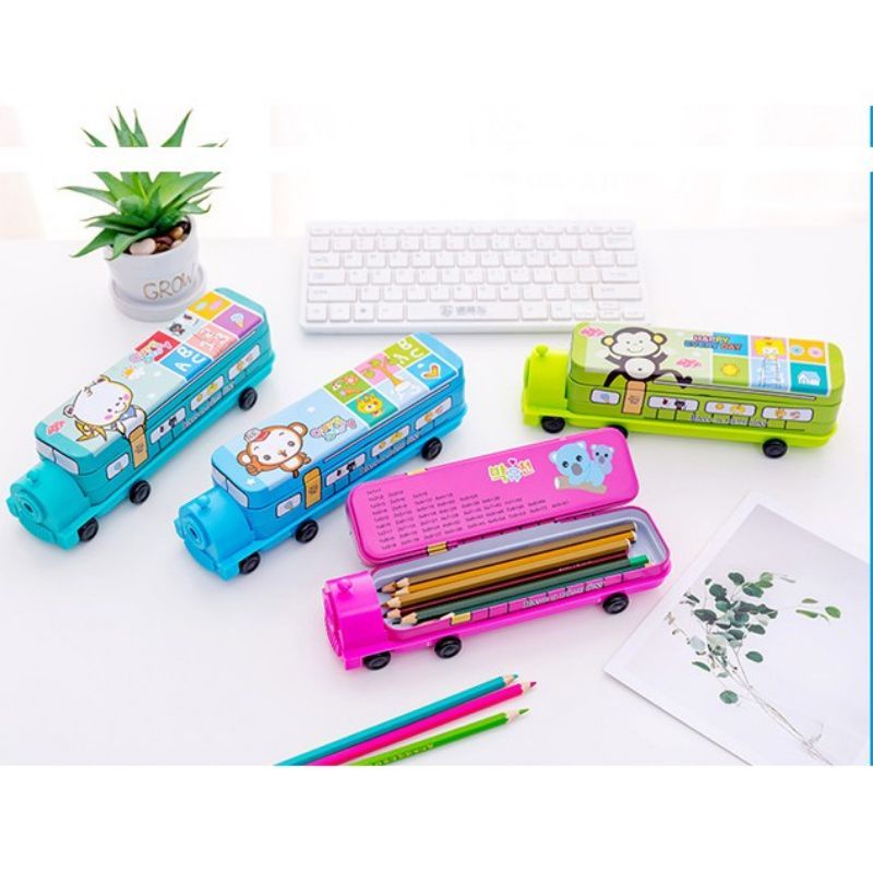 

Tepak Pensil Rautan Bahan Kaleng Bentuk Kereta dan Bus Roda