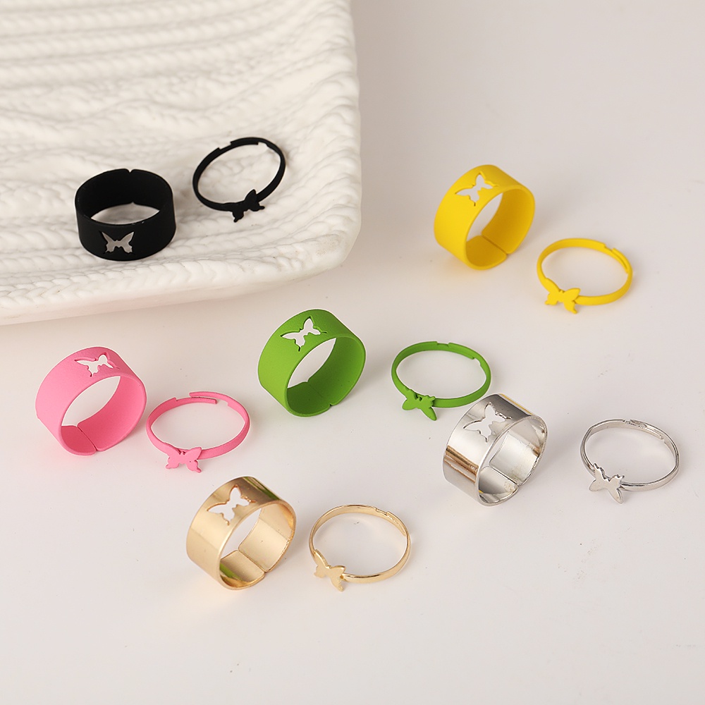 Fashion Colorful Couple Ring Set Retro Hollowed-out Butterfly Rings Women Jewelry Accessories Gift