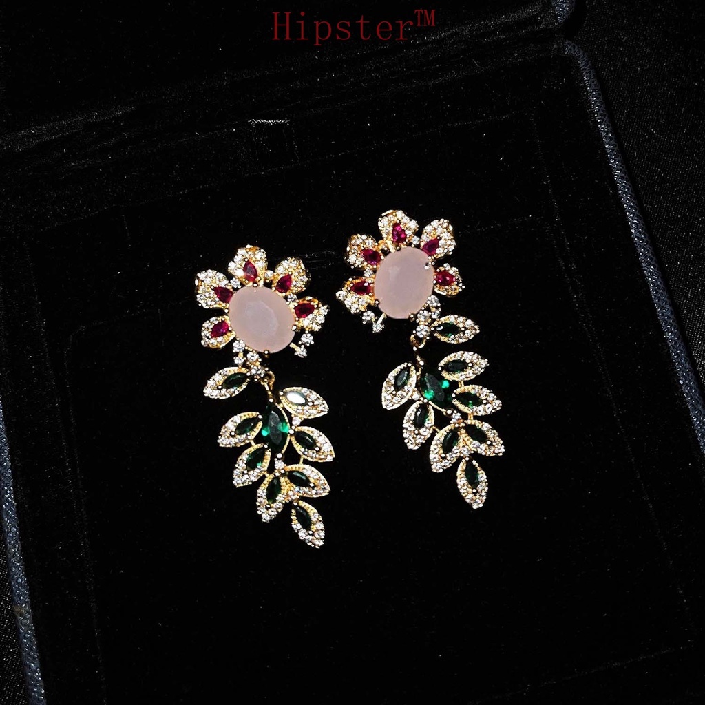 New Fashion Leaf Earrings S925 Silver Summer Fresh Colorful Diamond Earrings