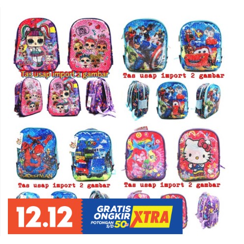 BAJ Tas Ransel Sequin USAP KEKINIAN TK LOL Frozen Hello Kitty Spiderman Tayo Avengers Cars / TA021