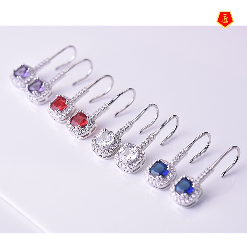 [Ready Stock]Four-Claw Moissanite Earrings Female Temperament Elegant