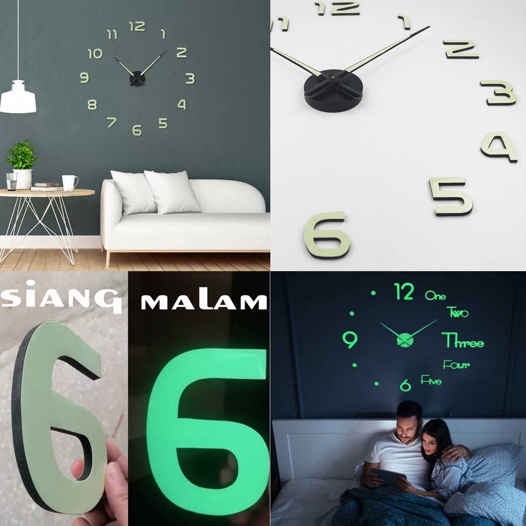 BISA COD Jam Dinding Besar DIY 3D MENYALA DALAM GELAP 80-130cm - Jam glow in the dark - Jam dinding tempel tembok 3d - Jam dinding aesthetic - Jam dinding unik lucu murah - Jam Dinding Dekorasi Rumah Ruang tamu Kamar tidur