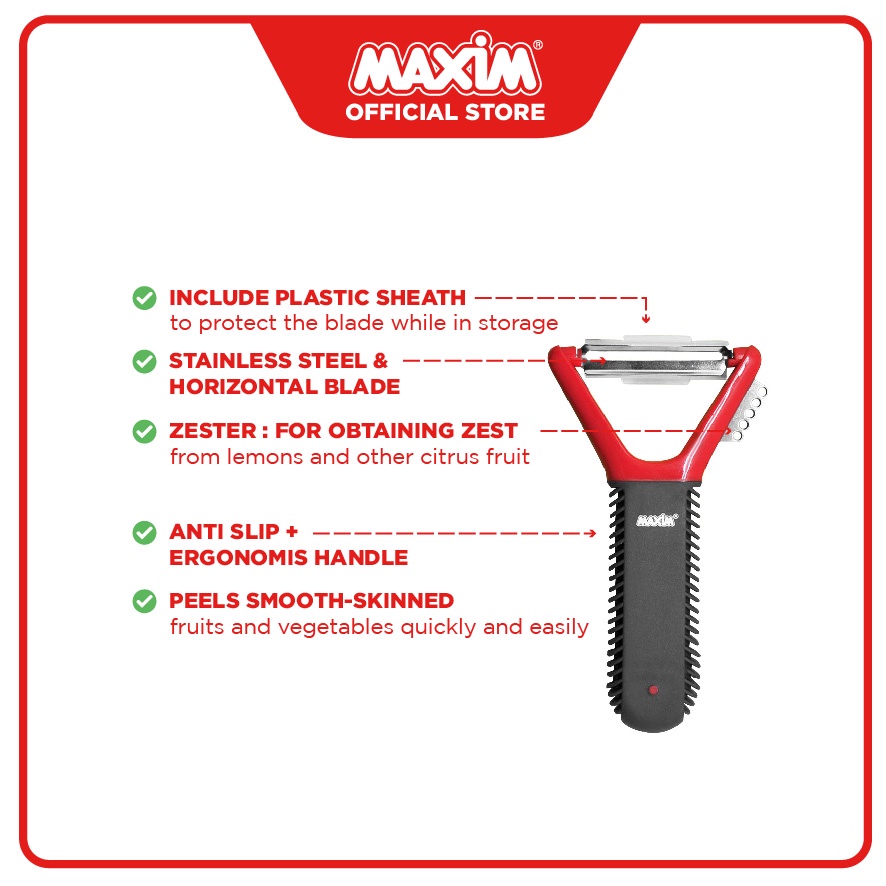 Maxim Tools Flex Grip Y Peeler 2in1 - Alat Pengupas Sayur / Buah / Bahan Makanan Stainless Steel