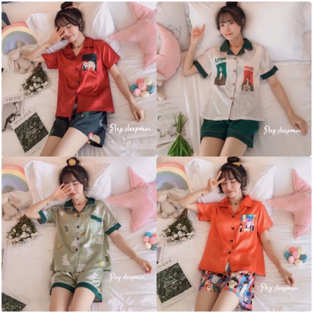 Piyama satin import / baju tidur wanita / piyama ice silk sutera-7