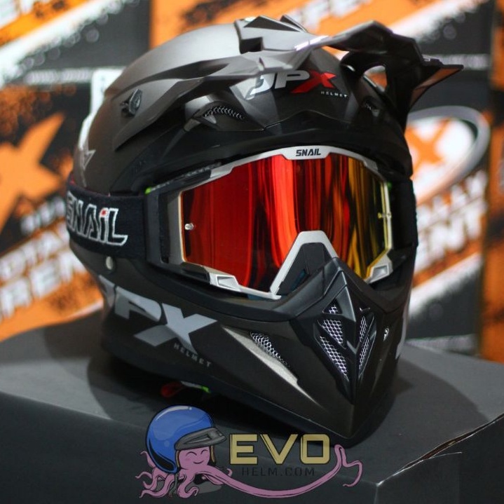 HELM JPX CROSS_SOLID -  GUNMETAL  DOFF/SILVER + GOOGLE SNAIL (ONGKIR 2 KG) HELM JPX TERBARU