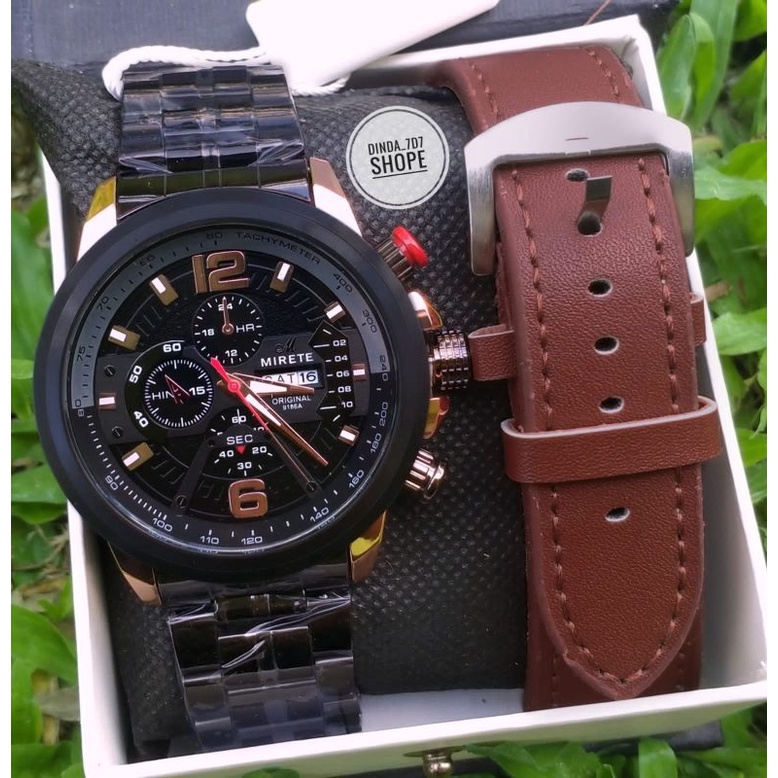 JAM TANGAN PRIA MIRETE DUA TALI JAM TANGAN IMPORT ORIGINAL MIRETE STAINLISS STEEL ANTI AIR