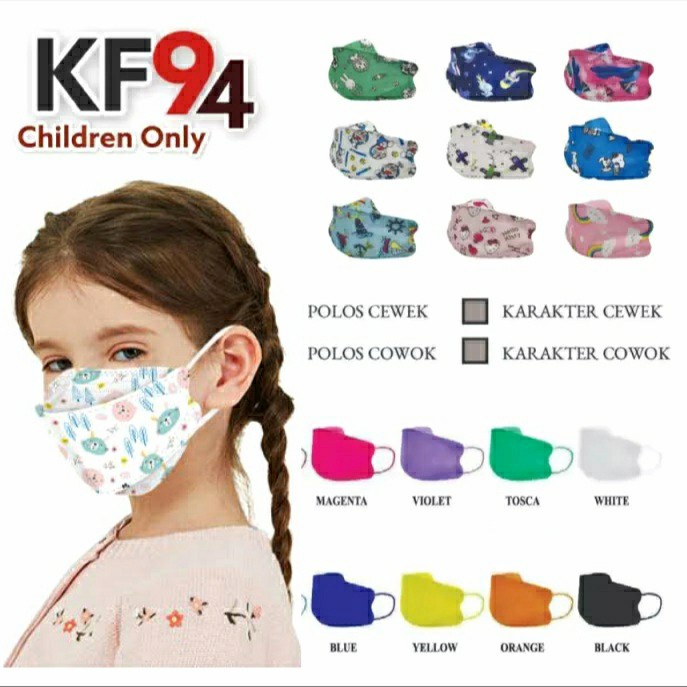 Masker KF94 4 Ply isi 20 Masker Anak Polos Karakter Warna Warni Murah