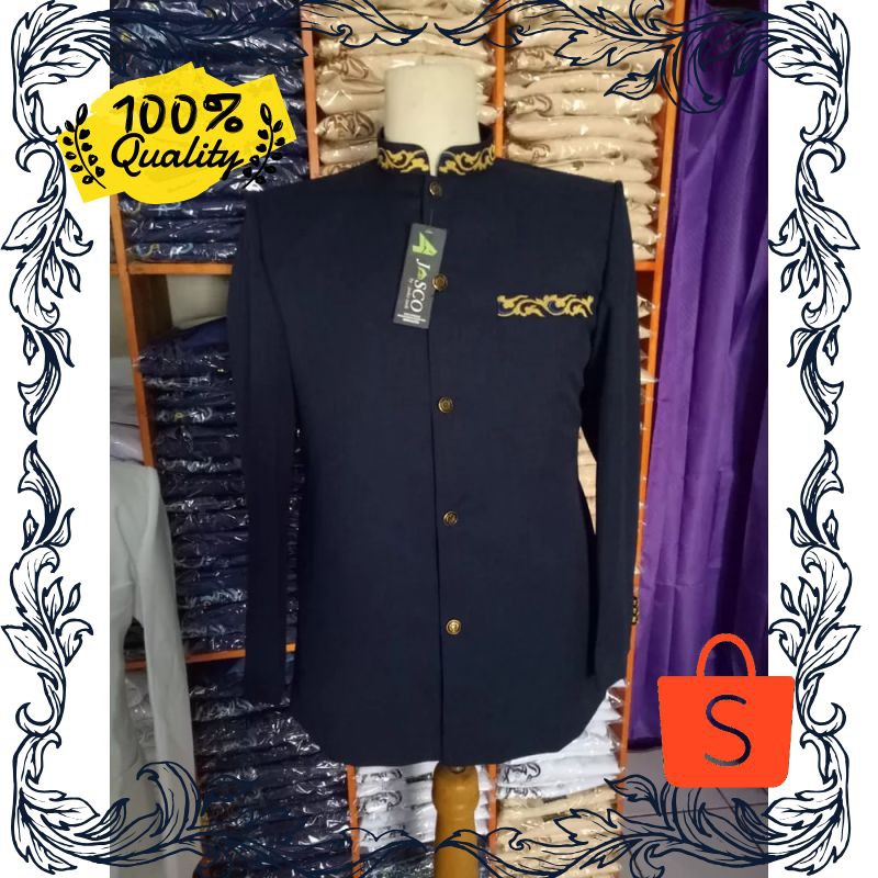Termurah BAJU JASKO JAS PRIA Bordir Saku Kerah Warna Navy  Jaskoko Navy SK Kekinian