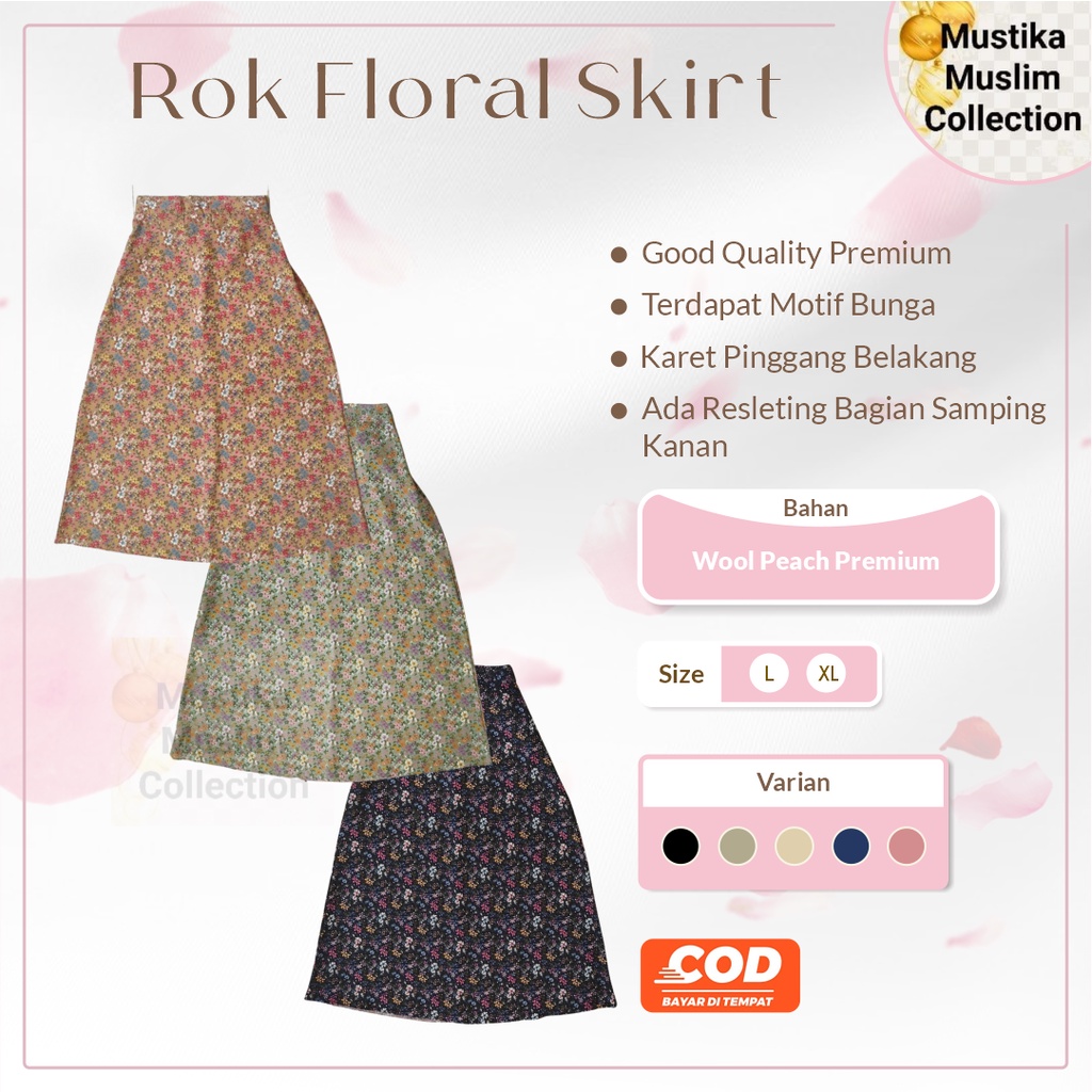 Rok Wanita Floral Skirt A Line/Bahan Wool Peach Ad 2 Ukuran L-XL/Rok Wanita Korean Style/Rok Wanita Maxi/Rok Wanita Motif Bunga