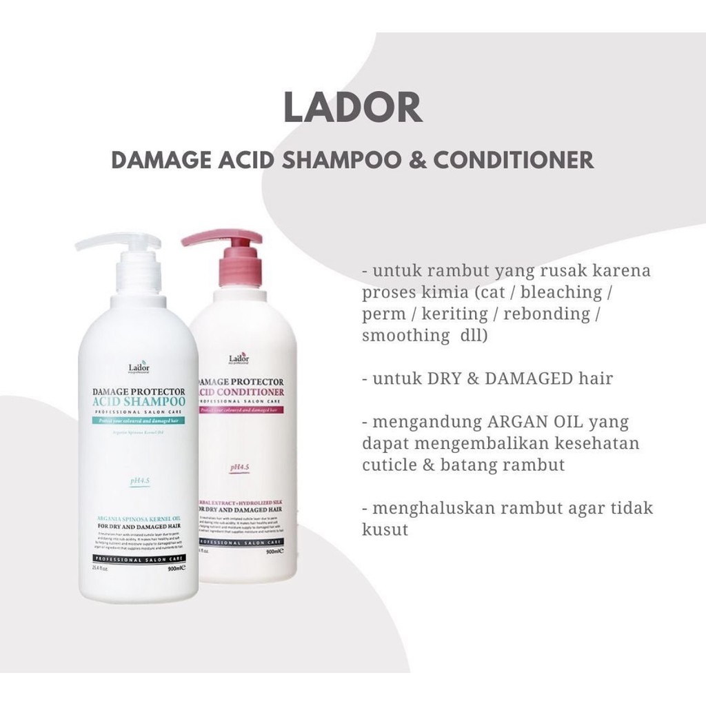 LADOR Damage Protector Acid Conditioner - Kondisioner Nutrisi Perawatan Rambut Rusak Berwarna Smoothing 900 ml