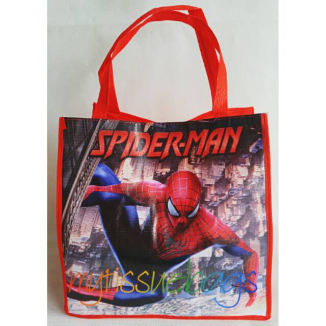 

12 tas goodiebag souvenir ultah spiderman