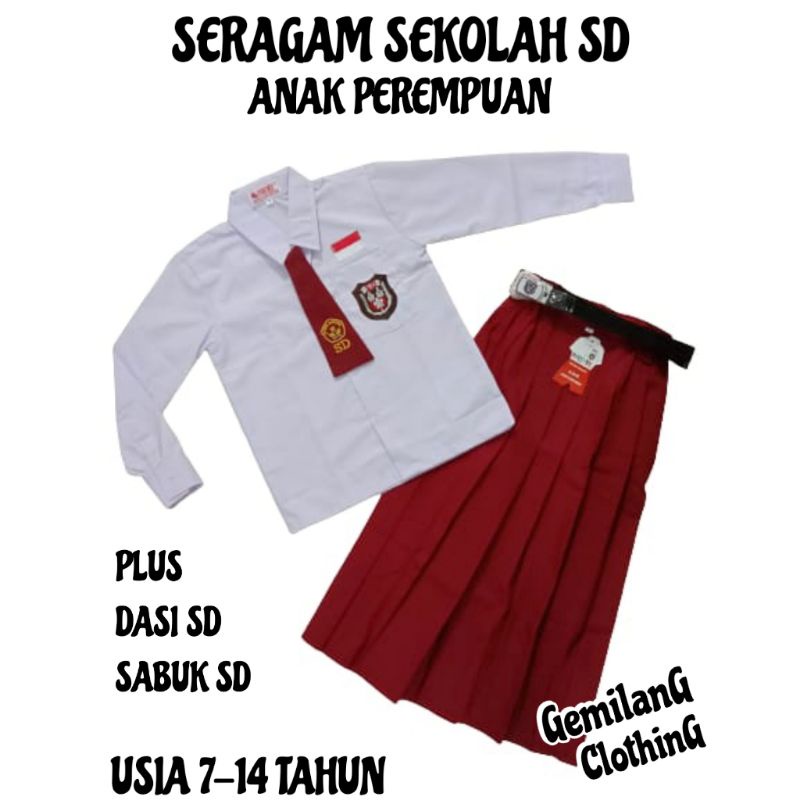 SERAGAM SEKOLAH SD // SETELAN SERAGAM MERAH PUTIH ANAK PEREMPUAN KELAS 1 SAMPAI 6 SD // GEMILANG CLOTHING