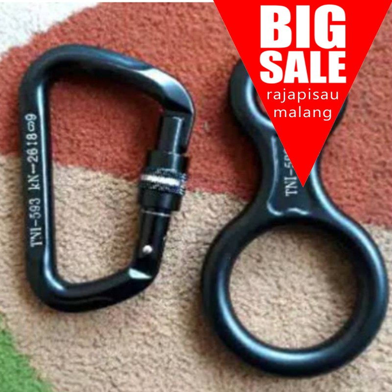 RPM Satu set carabiner dan figure 8 jatah TNI   Stok Ready