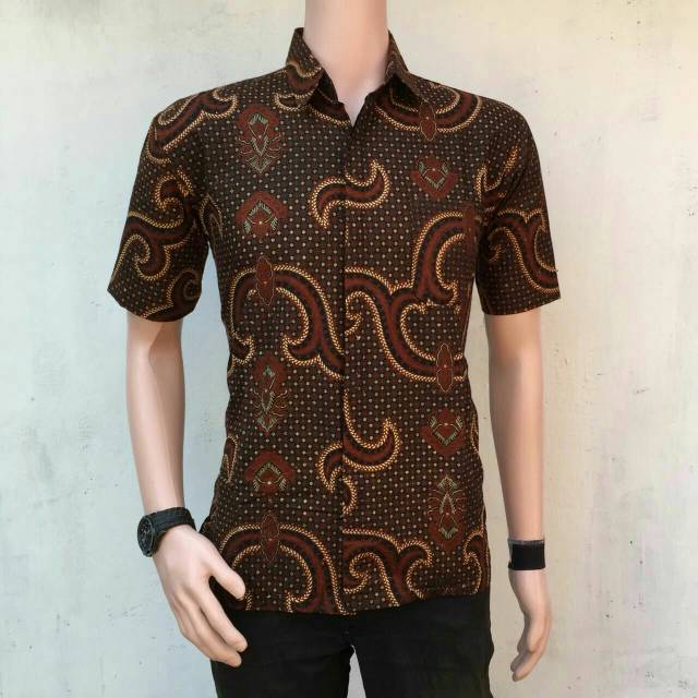 Risna Batik HRB026 kenongo kemeja hem pendek padi pekalongan M L XL MURAH KEREN bati pria wajik biru