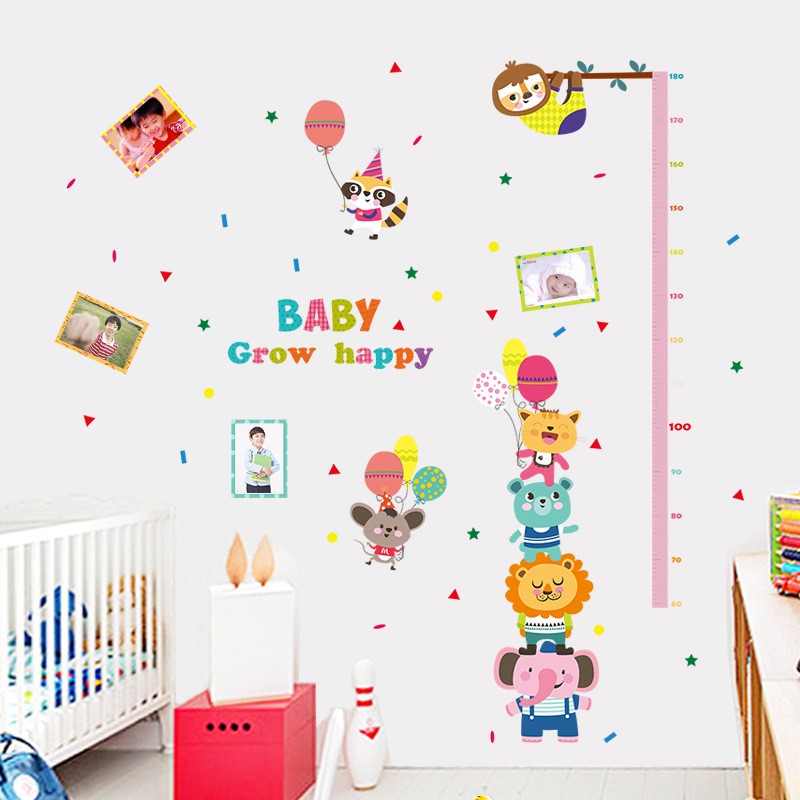 RELIZA WALLSTICKER TINGGI BADAN BABY GROW UP HAPPY ANIMAL HEWAN SK9056 STIKER DINDING