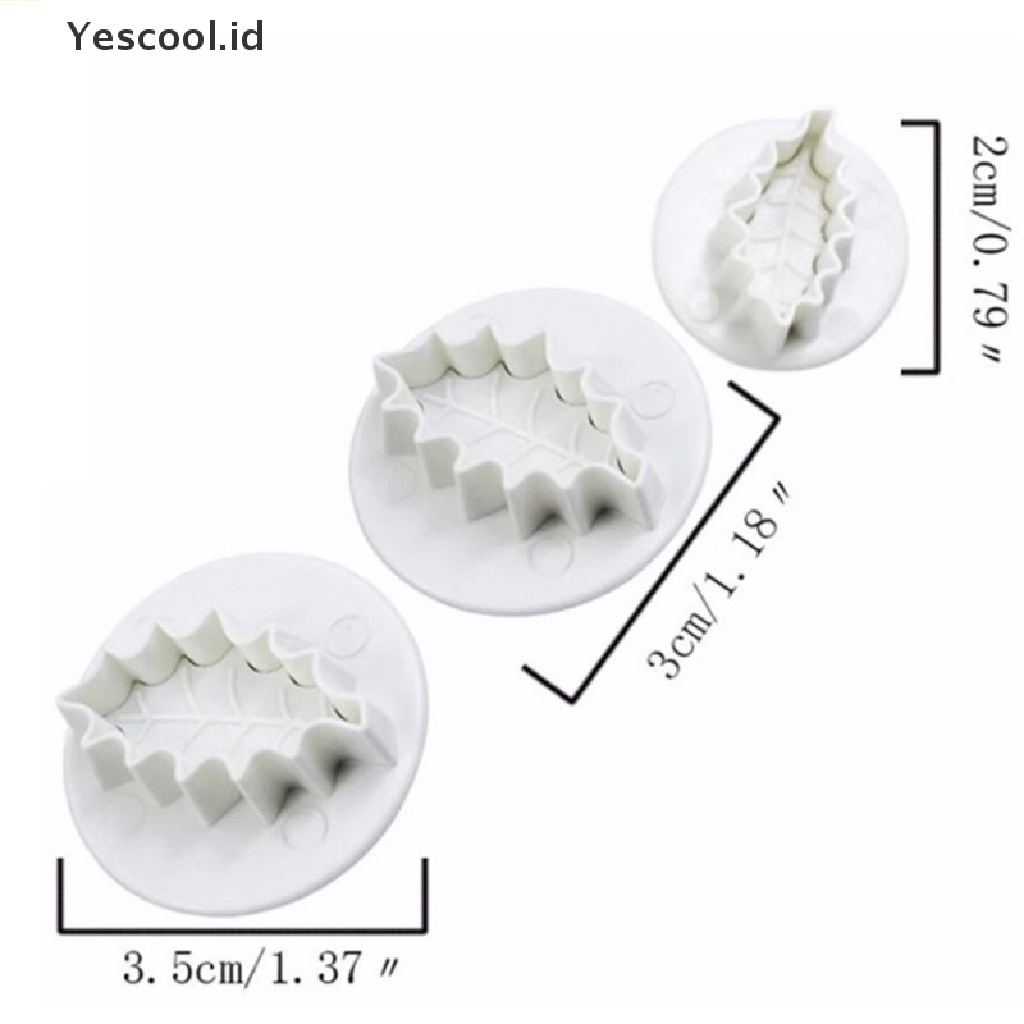 3pcs / Set Cetakan Pemotong Fondant Sugarcraft Bentuk Daun Holly Natal 3D