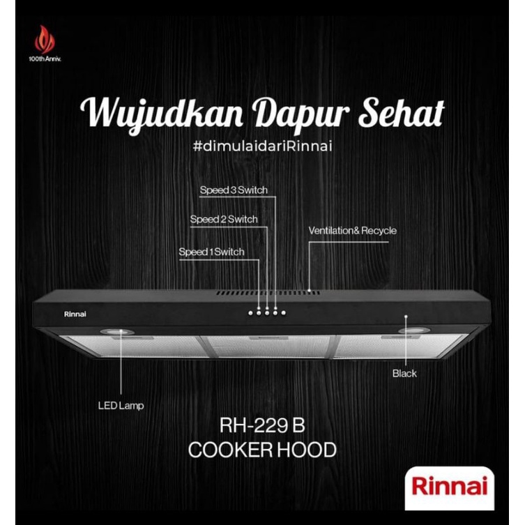 Hood RINNAI RH 229 B NEW PRODUCT / 2 blower / Hitam / 90cm