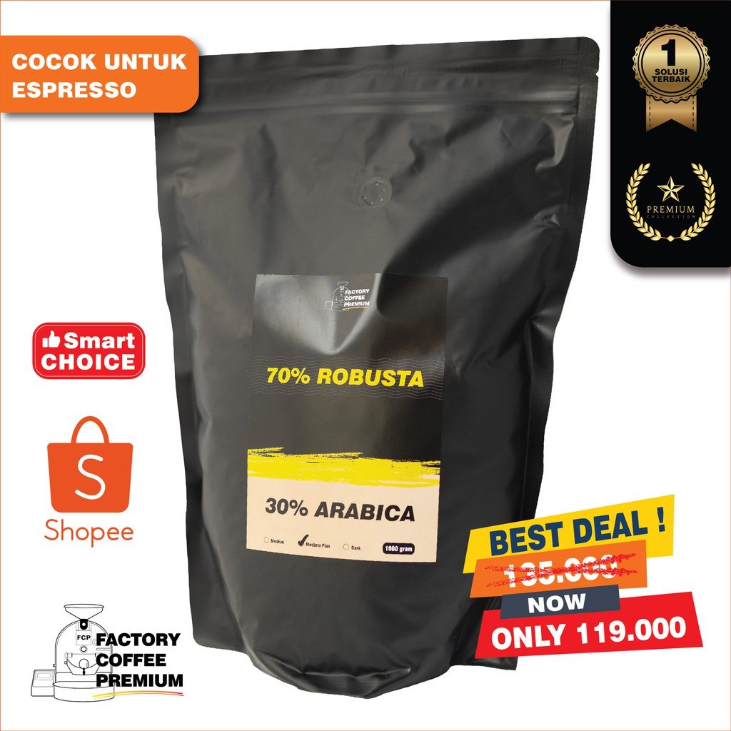 

1KG Biji Kopi Blend 30/70 Kopi Susu Premium Harga Grosir - Beans