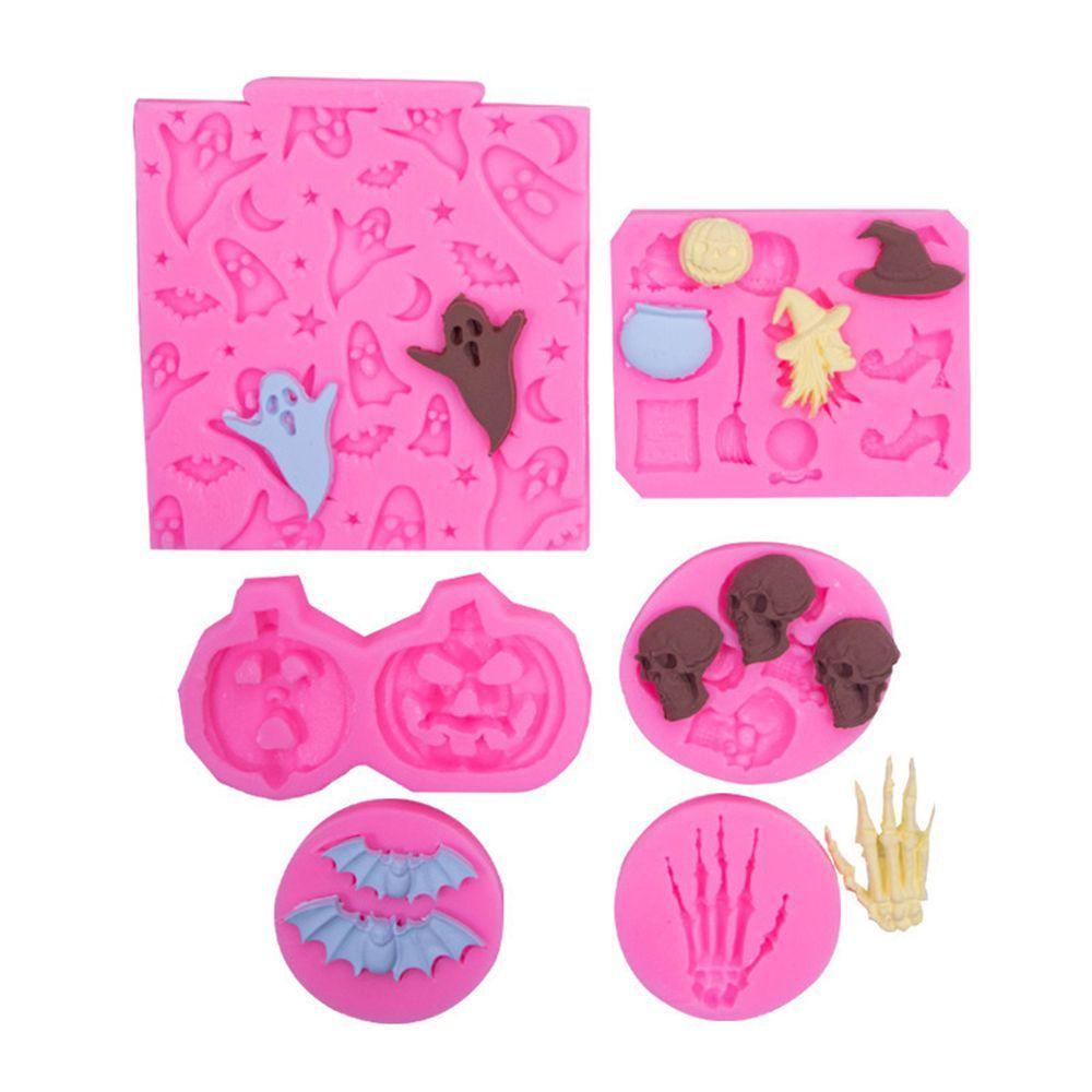 Solighter 6 Pcs/set Halloween Cetakan Coklat Kerajinan DIY Penyihir Tangan Kerangka Spider Labu Sapu Clay Cetakan