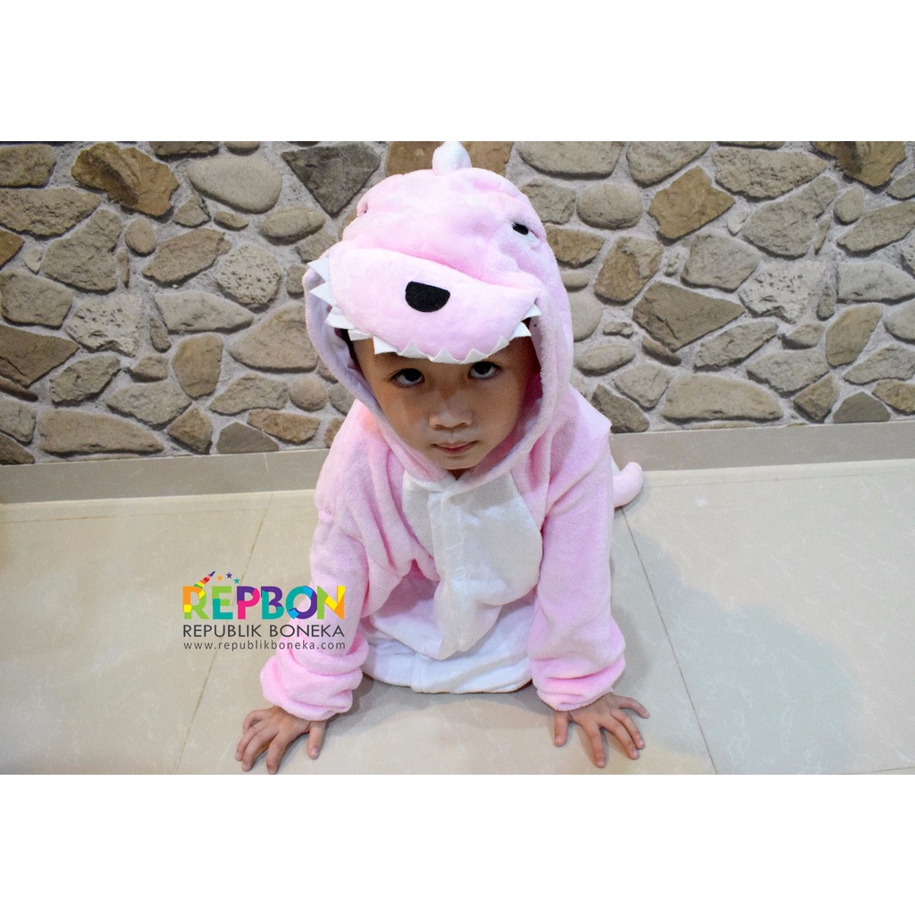 KOSTUM ONESIE DINO DINOSAURUS PINK COSPLAY PIYAMA ANAK