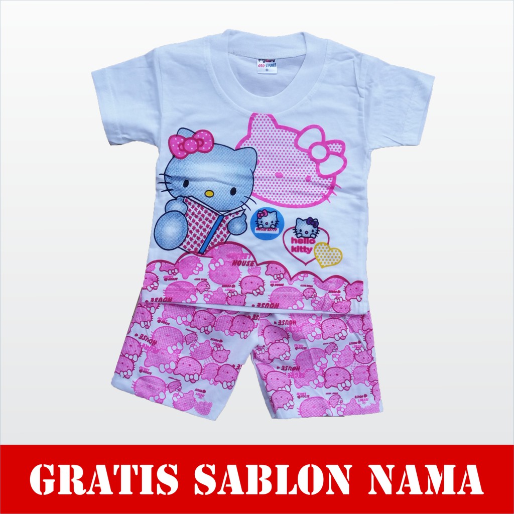 Baju Anak Setelan Hello Kitty Kaos Anak  Perempuan Murah Gratis Custom Nama