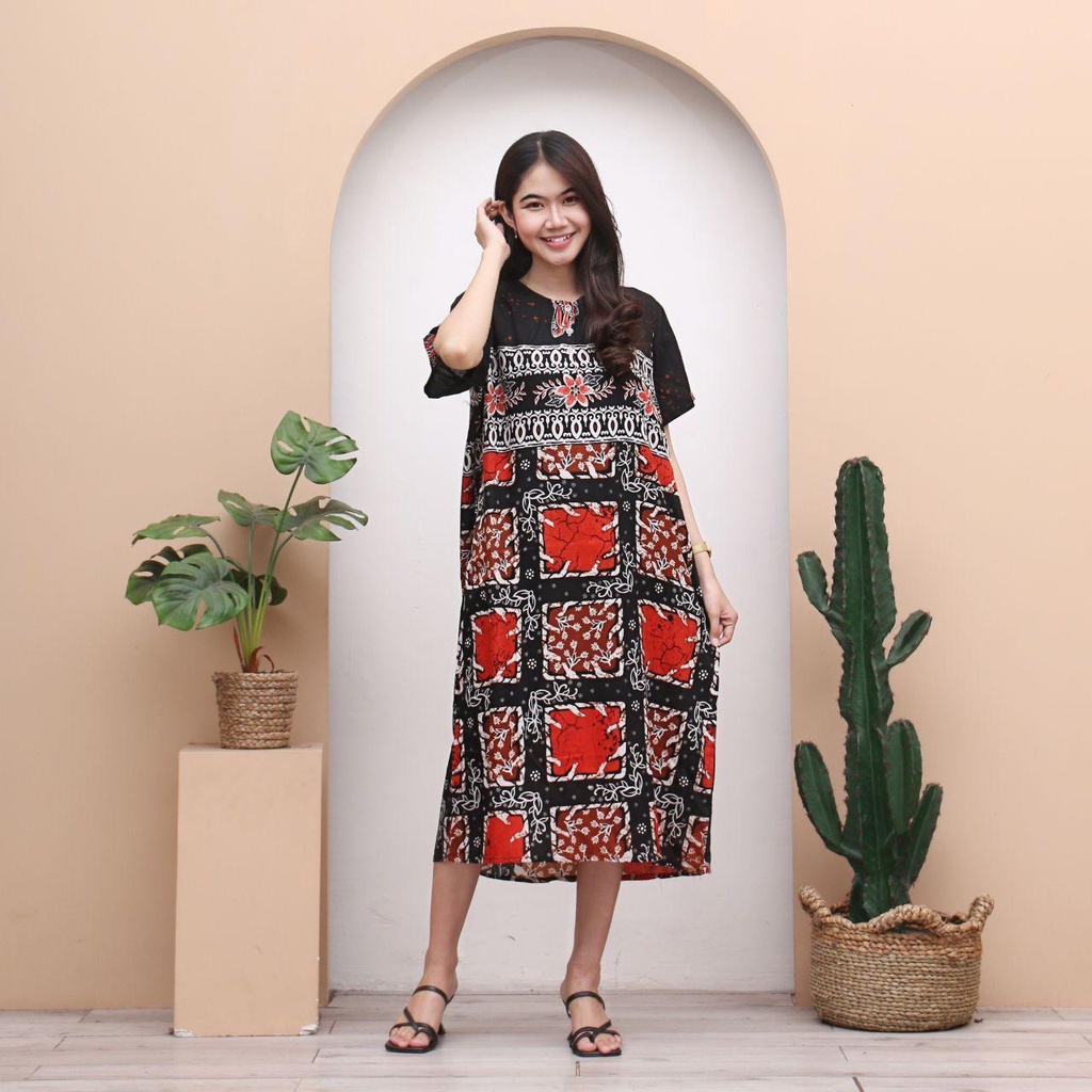 Daster Batik VALENTINA - Lengan Pendek - Motif Abstrak - Leher Kancing - Bumil - Busui