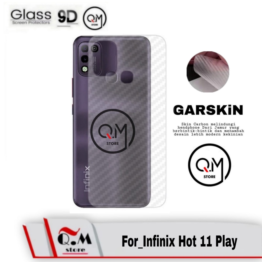 Skin Carbon Garskin INFINIX HOT 11 PLAY Carbon Transparan Pelindung Back cover Full 9D