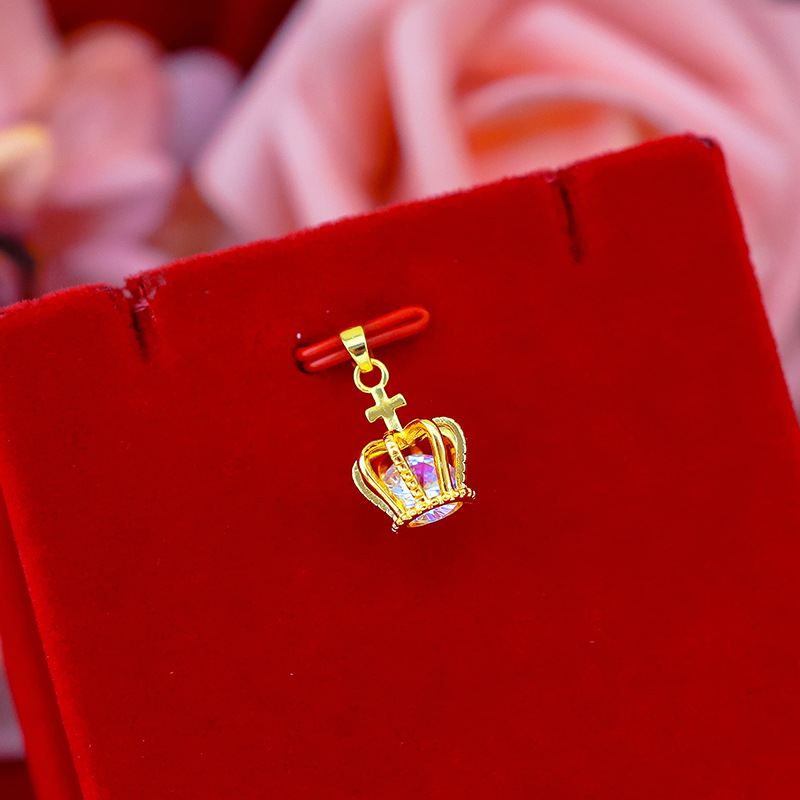 Kalung Rantai Lapis Emas Asli Kadar 375 Dengan Liontin Mahkota Aksen Kristal Zircon Untuk Wanita