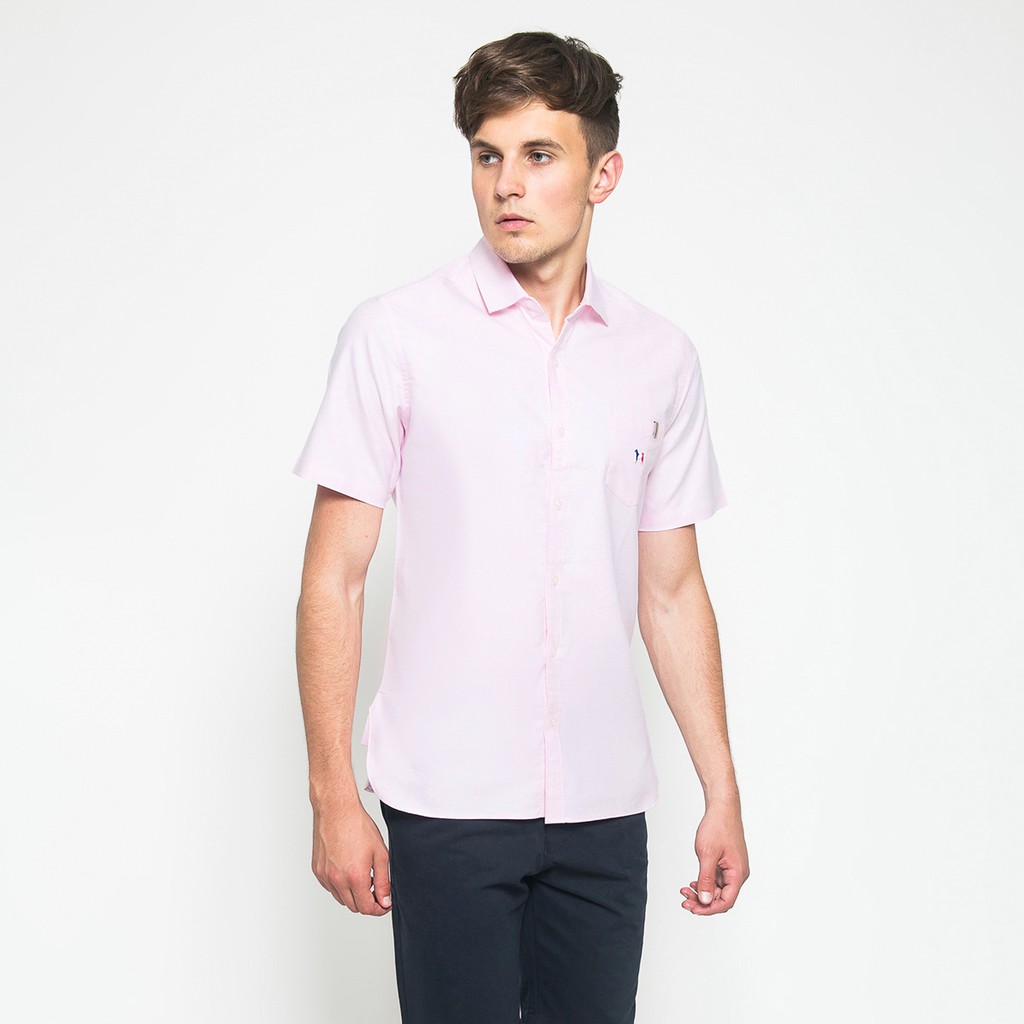 MON AKITA - Itsuki Men Shirt Pink - Kemeja Lengan Pendek Merah Muda