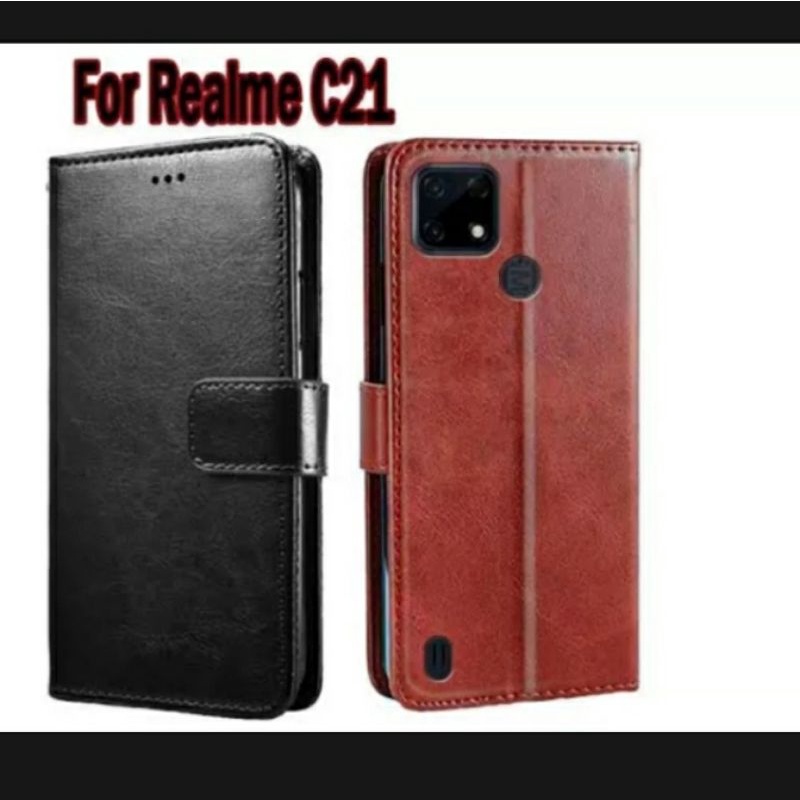 REALME C21 Casing dompet flip cover leather case kulit premium