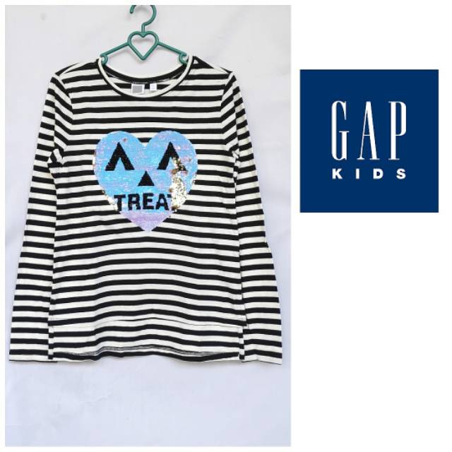 KAOS GAP FLIP SEQUINS LENGAN PANJANG GARIS / KAOS ANAK CEWEK MURAH BRANDED ORIGINAL SISA EKSPOR