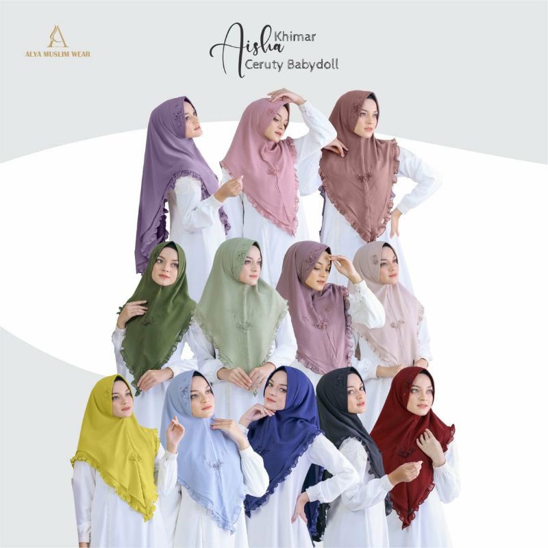 Hijab Khimar Aisha Alya Muslim Wear Ceruty Babydoll Premium Polos Mix Kombinasi Payet Kerudung Insta