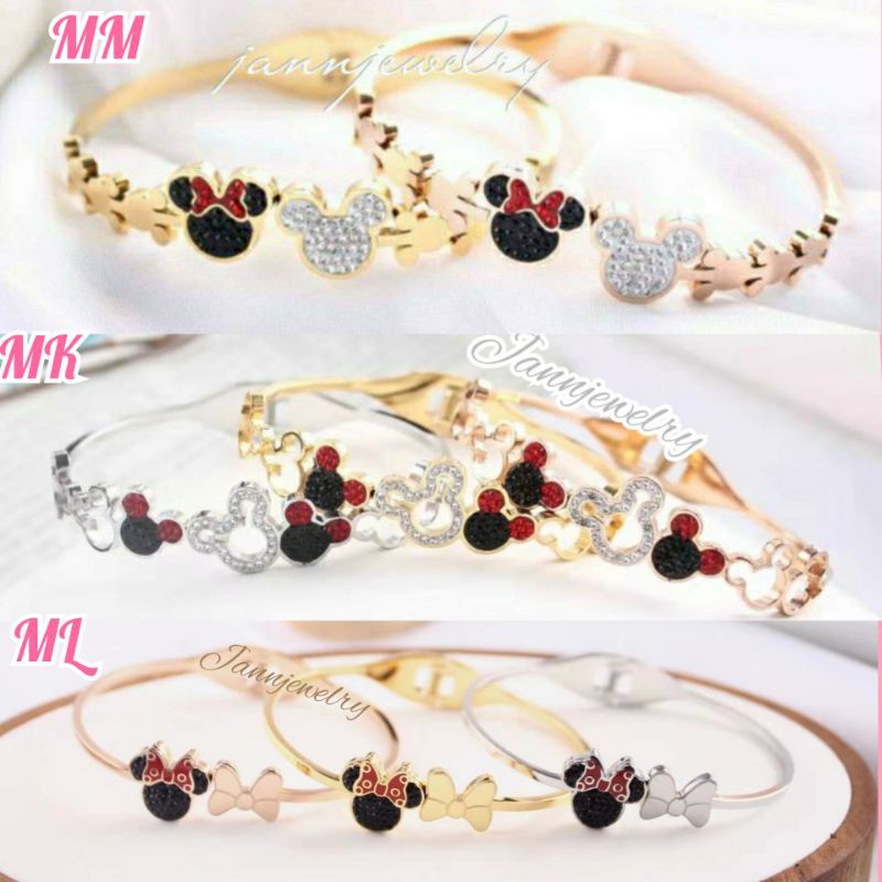 Gelang Tangan Bangle Titanium Asli Fashion Korea Anti Karat &amp; Alergi Mickey