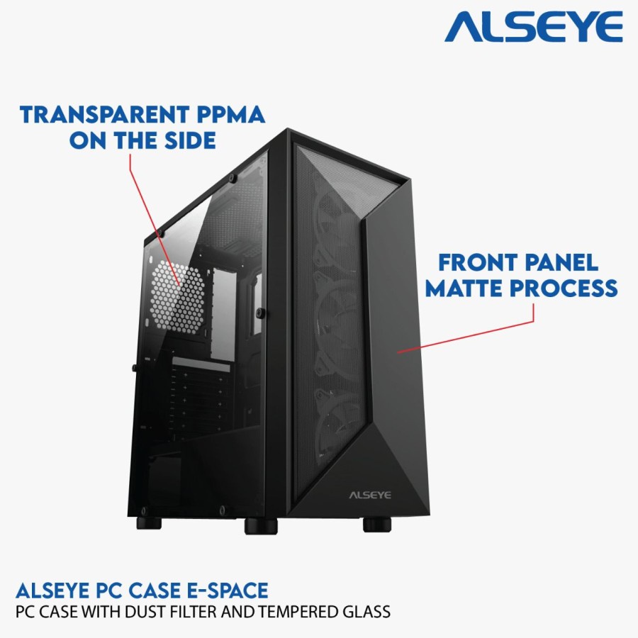 Alseye E-Space Casing Komputer / PC Case Gaming include 2 Fan RGB