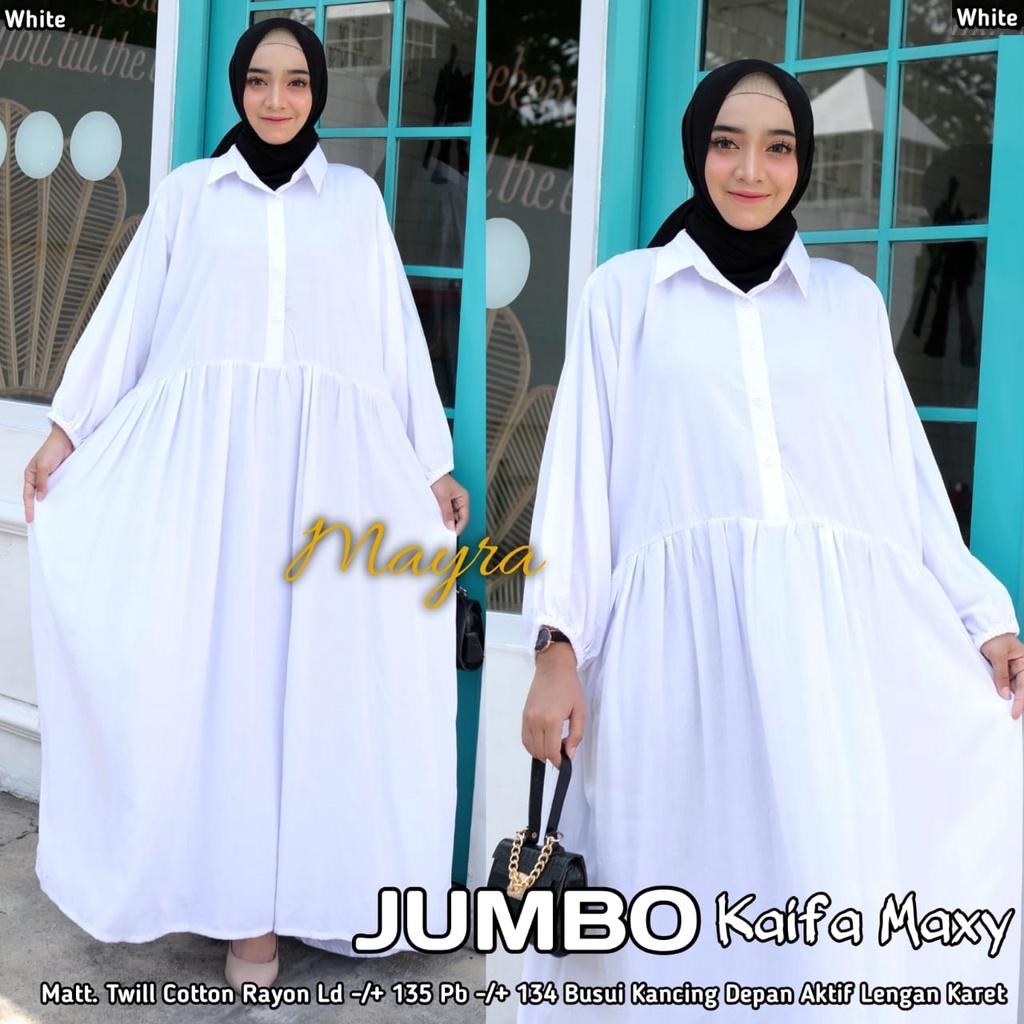 Baju GAMIS XXXXL LD 140 JUMBO Super PB 140 TOYOBO - BADAN GEMUK IBU HAMIL UKURAN BIG SIZE 298-kaifa white