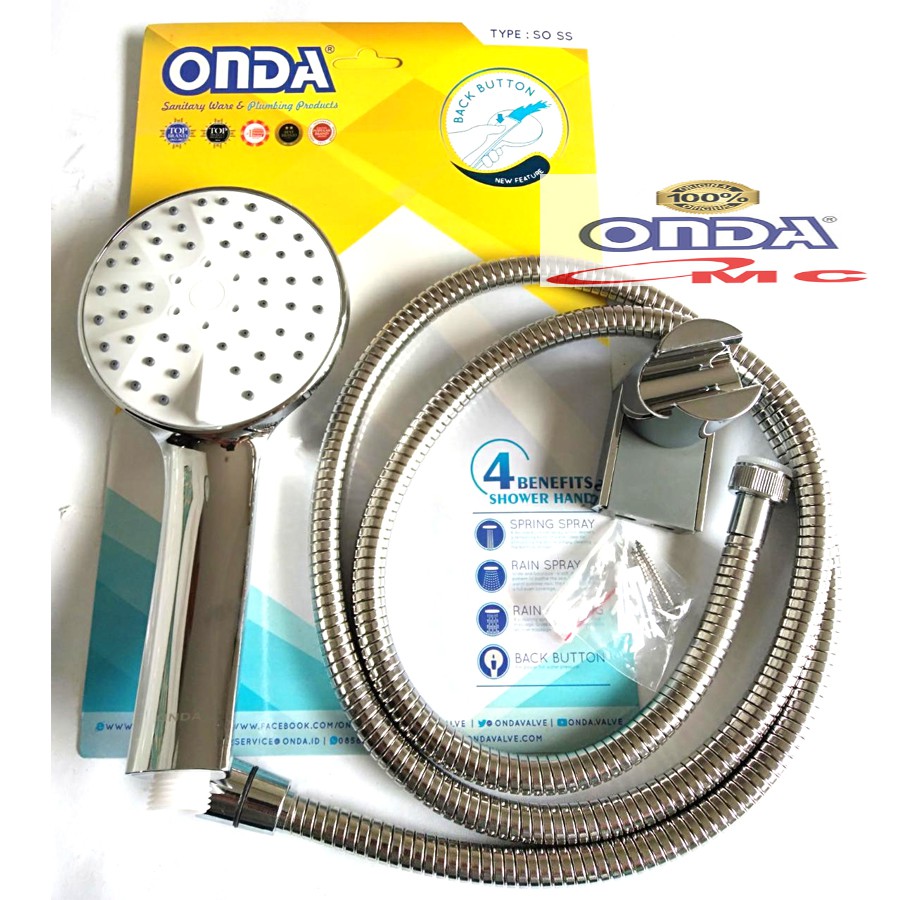 Hand Shower Mandi Bulat Flexible Hose Chrome 1/2 Inch ONDA SO SS