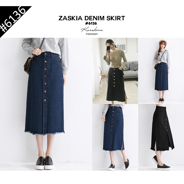 KARAKOREA 6136 Zaskia Denim Skirt Rok denim Panjang Rok Wanita Jeans