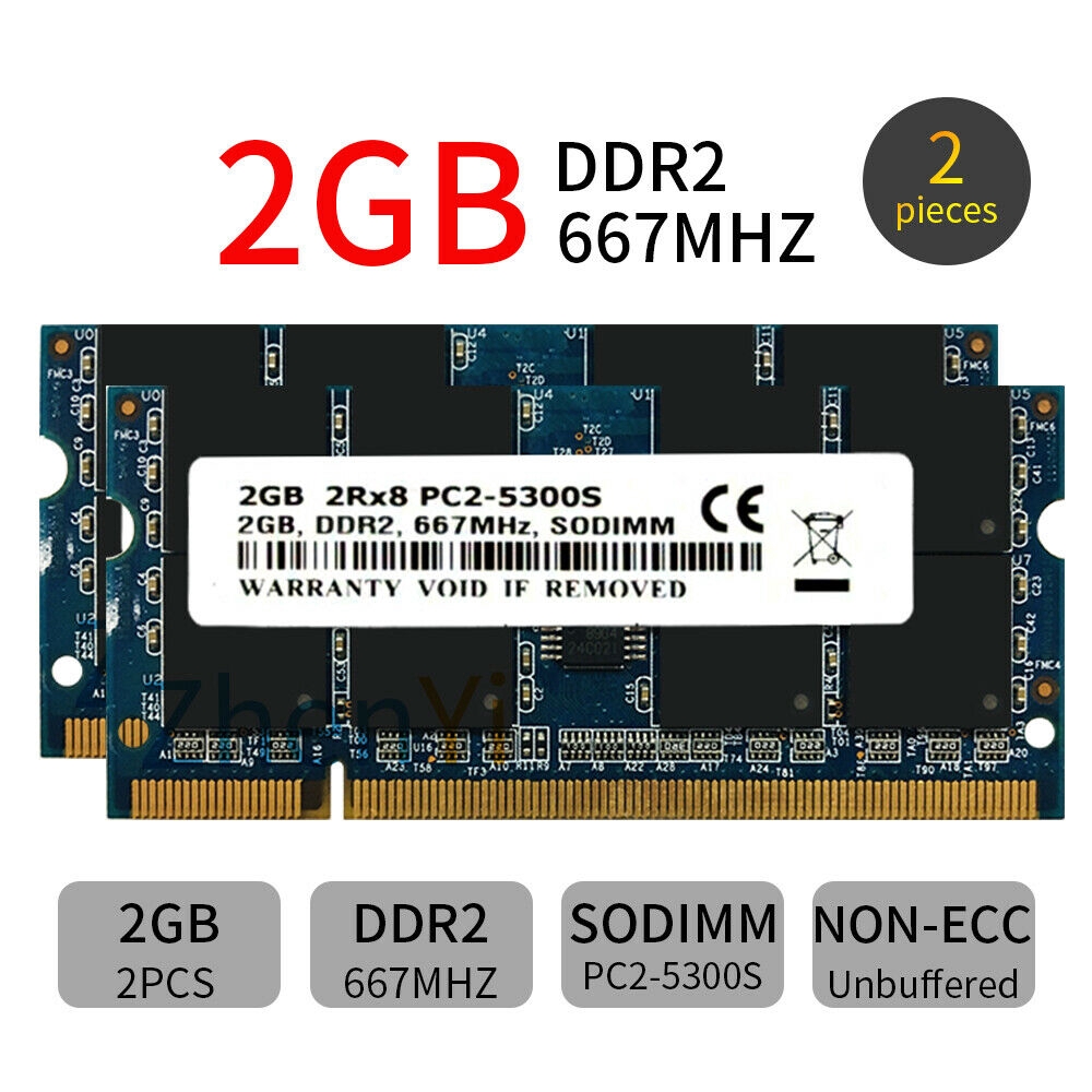 2Pcs RAM DDR2 2GB pc2-5300s 667MHz 2rx8 Warna Biru untuk Laptop AD22