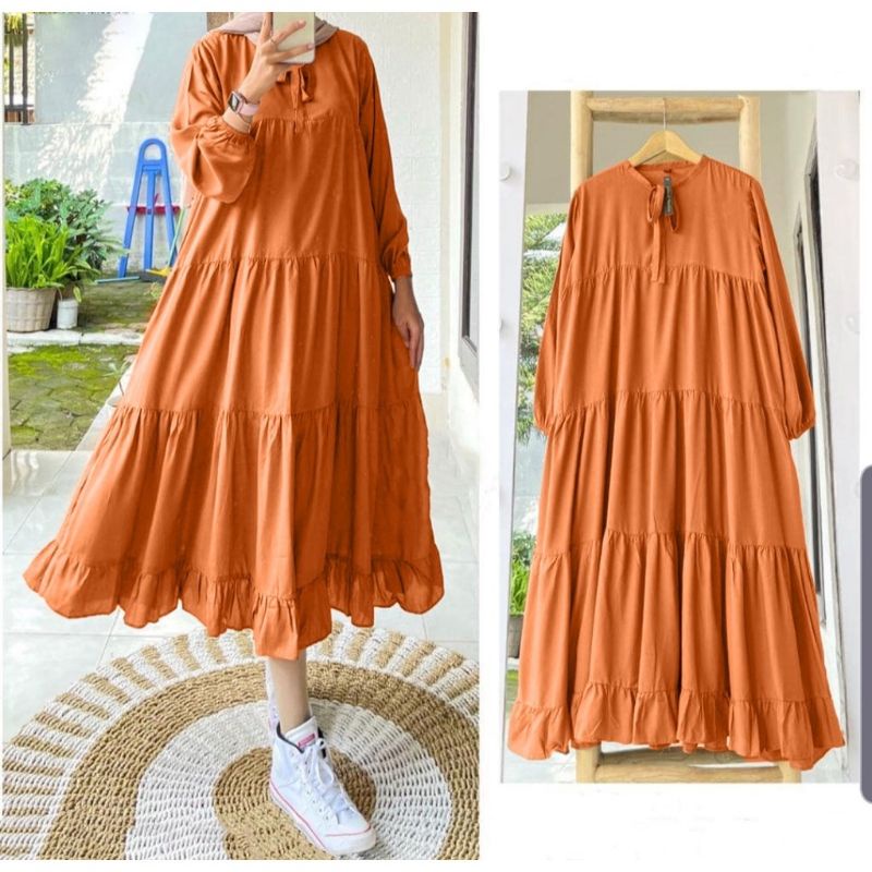 isyana midi dress/midi dress/gamis susun/gamis midi