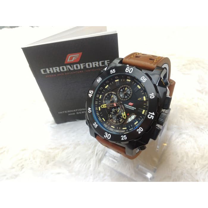 Chronoforce Jam Tangan Pria Strap Kulit CF 5221 Black Original