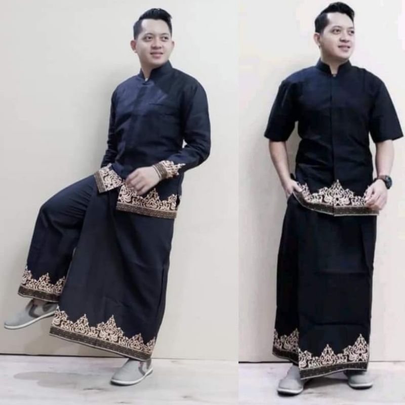 Celana Sarung Setelan Baju koko pria Batik solo hitam premium